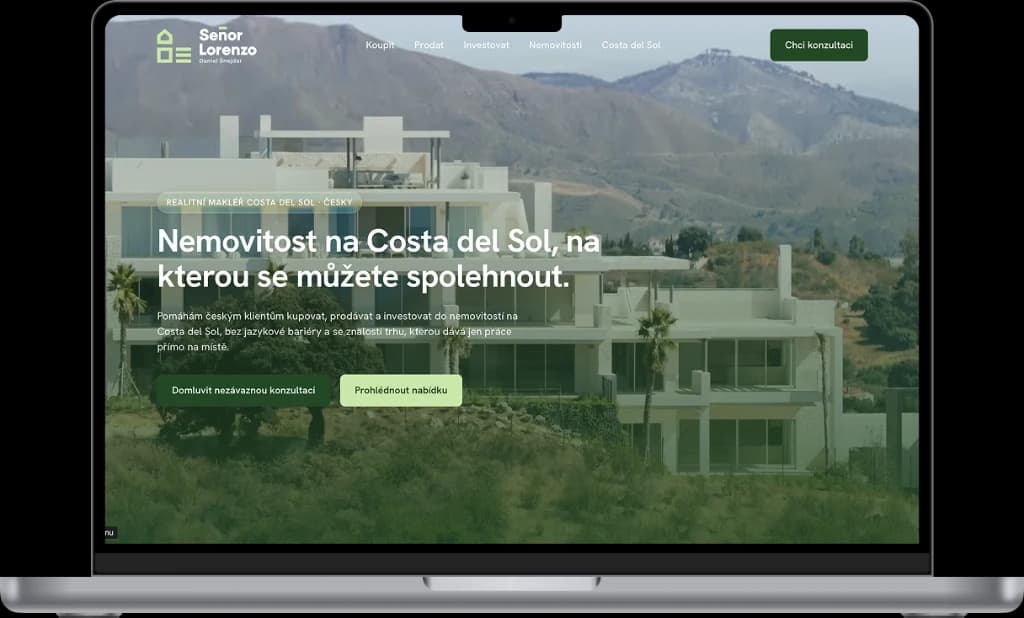 Web Señor Lorenzo na původním notebookovém mockupu